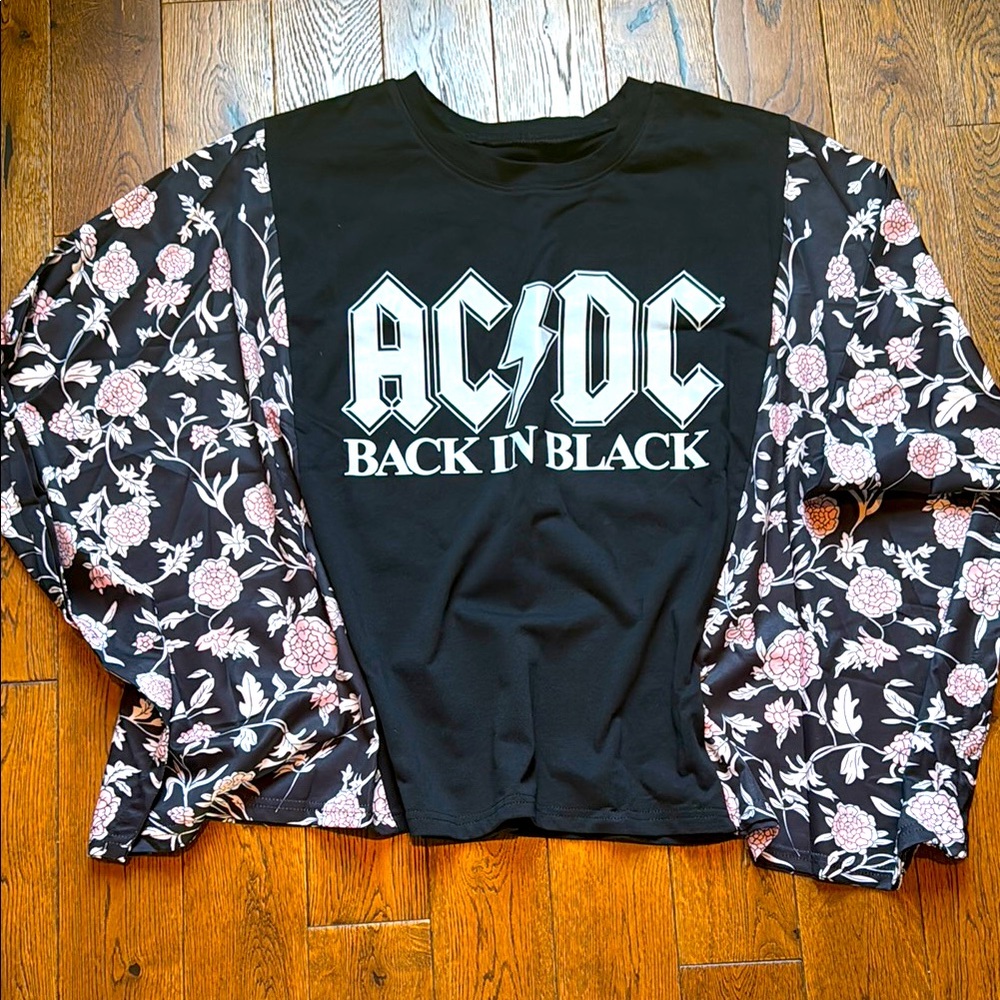 AC/DC Back in Black Floral Sleeve band tee
